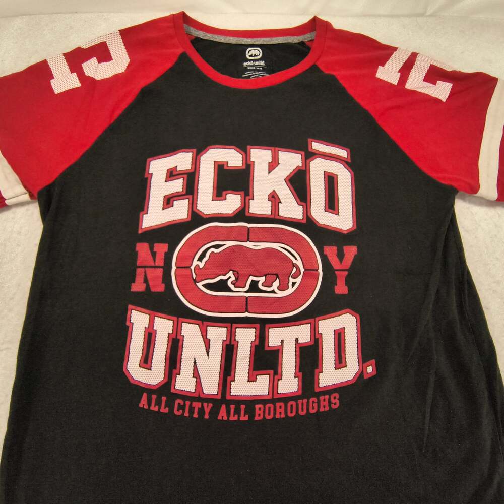 Ecko Unltd Crew Neck Casual Short Sleeve T Shirt Mens Size Large L Black Red